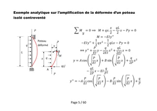 Page 5 / 60
Exemple analytique sur l’amplification de la déformée d’un poteau
isolé contreventé
𝑃
𝑞
𝐿
Poteau
déformé
𝑃
𝑃
qL/
A
B
𝑀
𝑥
𝑦
𝑞
 