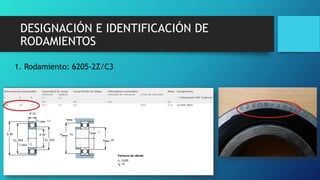 DESIGNACIÓN E IDENTIFICACIÓN DE
RODAMIENTOS
1. Rodamiento: 6205-2Z/C3
 