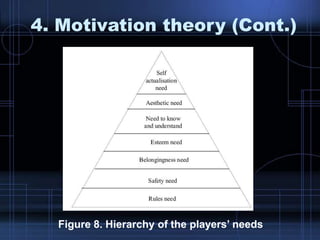 4. Motivation theory (Cont.)
Figure 8. Hierarchy of the players‟ needs
 
