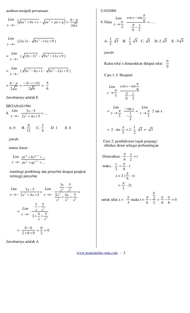 Soal Matematika Limit Fungsi Kelas 12 Docx Soalkunci