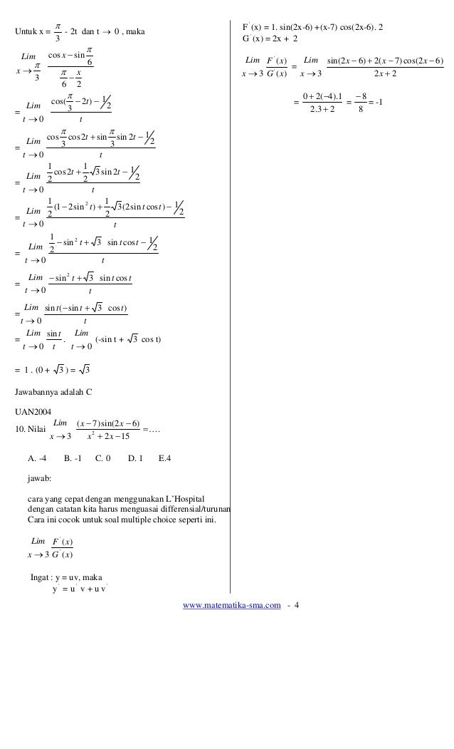 14 Soal Soal Limit Fungsi