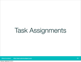 Task Assignments


  @atomicobject              http://spin.atomicobject.com   22
Monday, September 26, 2011
 