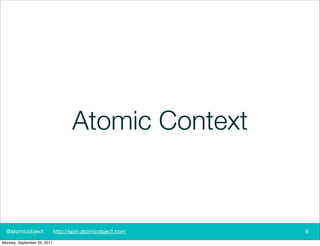 Atomic Context


  @atomicobject              http://spin.atomicobject.com   6
Monday, September 26, 2011
 