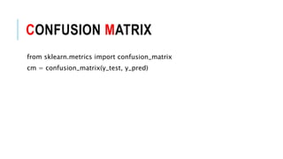 CONFUSION MATRIX
from sklearn.metrics import confusion_matrix
cm = confusion_matrix(y_test, y_pred)
 