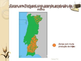 Zonas em Portugal com grande produção de
milho
Zonas com muita
produção de milho
Zonas com muita
produção de trigo
Turma 7º C
 