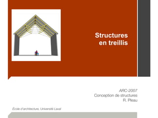 Structures
en treillis
ARC-2007
Conception de structures
R. Pleau
École d’architecture, Université Laval
 