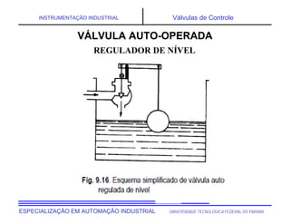 UNIVERSIDADE TECNOLÓGICA FEDERAL DO PARANÁESPECIALIZAÇÃO EM AUTOMAÇÃO INDUSTRIAL
INSTRUMENTAÇÃO INDUSTRIAL Válvulas de Controle
REGULADOR DE NÍVEL
VÁLVULA AUTO-OPERADA
 