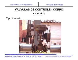 UNIVERSIDADE TECNOLÓGICA FEDERAL DO PARANÁESPECIALIZAÇÃO EM AUTOMAÇÃO INDUSTRIAL
INSTRUMENTAÇÃO INDUSTRIAL Válvulas de Controle
CASTELO
VÁLVULAS DE CONTROLE - CORPO
Tipo Normal
 