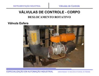 UNIVERSIDADE TECNOLÓGICA FEDERAL DO PARANÁ
ESPECIALIZAÇÃO EM AUTOMAÇÃO INDUSTRIAL
INSTRUMENTAÇÃO INDUSTRIAL Válvulas de Controle
DESLOCAMENTO ROTATIVO
Válvula Esfera
VÁLVULAS DE CONTROLE - CORPO
 