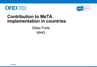 Contribution to MeTA implementation in countries  Gilles Forte WHO 06/04/09 