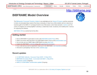 Introduction to Ontology Concepts and Terminology / Steven J. Miller

DC-2013 Tutorial (Lisbon, Portugal)

http://bibframe.org/

89

 