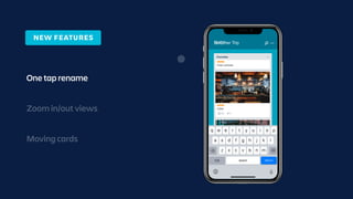 —
Add another card
Favorites
Fresh pretzels
20/2
Cafes
Houston St
Add card
return
One tap rename
Zoom in/out views
Moving cards
Summer TripNYC!!
NEW FEATURES
 