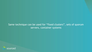 Same technique can be used for “fixed clusters”, sets of quorum
servers, container systems
 