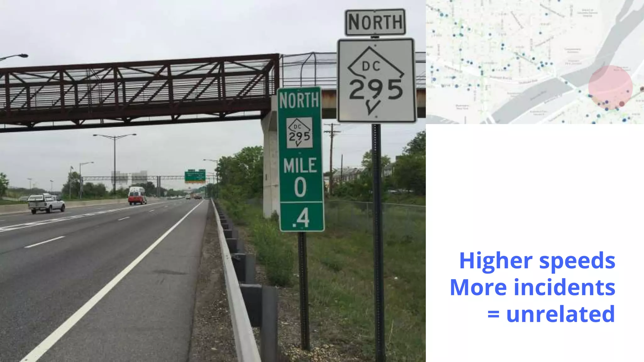 Higher speeds
More incidents
= unrelated
 