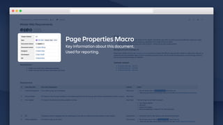 Page Properties Macro
Key information about this document.
Used for reporting.
 