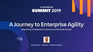 MARC GIDWANI | IT DIRECTOR | JOHNSON & JOHNSON
A Journey to Enterprise Agility
Migrating 15 Atlassian Instances to the Data Center
 