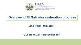 GLF Bonn 2017, December 19th
Overview of El Salvador restoration progress
Lina Pohl - Minister
 