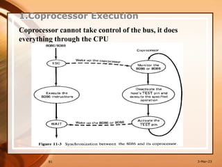 1.Coprocessor Execution
81
Coprocessor cannot take control of the bus, it does
everything through the CPU
3-Mar-23
 