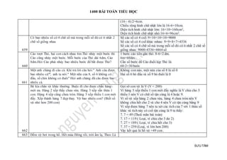 1400 BÀI TOÁN TIỂU HỌC
SƯU TẦM
(16 - 4):2=6cm.
Chiều rộng hình chữ nhật lớn là 16-6=10cm.
Diện tích hình chữ nhật lớn: 16×10=160cm2,
Diện tích hình chữ nhật nhỏ:16×6=96cm2.
659
Có bao nhiêu số có 4 chữ số mà trong mỗi số đó có ít nhất 2
chữ số giống nhau
Số các số có 4 csố: 9×10×10×10=9000
Số các số có 4 csố khác mhau: 9×9×8×7=4536
Số các số có 4 chữ số mà trong mỗi số đó có ít nhất 2 chữ số
giống nhau: 9000-4536=4464 số
660
Cáo rượt Thỏ, hai con cách nhau 6m.Thỏ nhảy một bước thì
Cáo cũng nhảy một bước. Mỗi bước của Thỏ dài 6dm, Cáo
8dm.Hỏi Cáo phải nhảy bao nhiêu bước để bắt được Thỏ?
1 bước cáo tiến gần thỏ: 8-6=2 dm.
6m=60dm.
Cần số bước để Cáo đuổi kịp Thỏ là:
60:2=30 bước
661
Một anh chàng đi câu cá. Khi trả lời câu hỏi:" Anh câu được
bao nhiêu cá?", anh ta nói:" Một nữa của 8, số 6 không có
đầu, số chín không có đuôi" Hỏi anh chàng đã câu được bao
nhiêu cá.
Không con nào, một nửa của số 8 là số 0
Hai số 6 bỏ đầu và số 9 bỏ đuôi là 0
662
Bé kia chăn vịt khác thường. Buộc đi cho được chẵn hàng
mới ưa. Hàng 2 xếp thấy chưa vừa. Hàng 3 xếp vẫn thừa 1
con. Hàng 4 xếp cũng chưa tròn. Hàng 5 xếp thiếu 1 con mới
đầy. Xếp thành hàng 7 đẹp thay. Vịt bao nhiêu con? (Biết số
vịt nhỏ hơn 200 con)
Gọi số con vịt là V (V < 200)
Vì hàng 5 xếp thiếu 1 con mới đầy nghĩa là V chia cho 5
thiếu 1 nên V có chữ số tận cùng là 4 hoặc 9.
Vì số vịt xếp hàng 2 chưa vừa, hàng 4 chưa tròn nên V
không chia hết cho 2 và cho 4 nên V có tận cùng bằng 9
Vì xếp được hàng 7 nên ta xét các tích của 7 với 1 thừa số
khác và tích này có csố tận cùng là 9 ta thấy:
7. 7 = 49 (Thoã mãn bài toán)
7. 17 = 119 ( Loại, vì chia cho 3 dư 2)
7. 27 = 189 ( Loại, vì chia hết cho 3)
7. 37 = 259 (Loại, vì lớn hơn 200)
Vậy kết quả là Số vịt =49 con .
663 Đếm vịt bơi trong hồ. Hết mùa Đông rồi, trời ấm lạ, Theo Lá
 