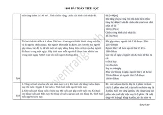1400 BÀI TOÁN TIỂU HỌC
SƯU TẦM
tích tăng thêm là 140 m2 . Tính chiều rộng, chiều dài hình chữ nhật đó. 88:2=44(m)
Khi tăng chiều rộng 4m thì diện tích phần
tăng là 140m2 khi đó chiều dài của hình chữ
nhật sẽ là:
140:4=35(m)
Chiều rộng hình chữ nhật là:
44-35=9(m)
709
Từ hai tỉnh A và B cách nhau 396 km có hai người khởi hành cùng một lúc
và đi ngược chiều nhau. Khi người thứ nhất đi được 216 km thì hai người
gặp nhau, lúc đó họ đi hết một số ngày đúng bằng hiệu số km mà hai người
đi được trong một ngày. Hãy tính xem mỗi người đi được bao nhiêu km
trong một ngày ? (Biết vận tốc mỗi người không đổi).
Khi gặp nhau, người thứ 2 đi được: 396-
216=180km
Người thứ 1 đi hơn người thứ 2: 216-
180=36km
Gọi t là số ngày 2 người đã đi, theo đề bài ta
có:
t=36:t hay:
txt=36=6x6
Suy ra t=6ngày
Như vậy trong 1 ngày, người thứ 1 đi được:
216:6=36km và người thứ 2 đi được:
180:6=30km
710
1. Tổng số tuổi của hai chị em năm nay là 24. Khi tuổi chị bằng tuổi e hiện
nay thì tuổi chị gấp 3 lần tuổi e. Tính tuổi mỗi người hiện nay.
2. Khi tuổi anh bằng tuổi e hiện nay thì tuổi anh gấp rưỡi tuổi em. Khi tuổi
em bằng tuổi anh hiện nay thì tổng số tuổi của hai anh em bằng 36. Tính tuổi
mỗi người hiện nay.
B1: coi tuổi em trước đây là 1 phần thì tuổi
chị là 3 phần như thế. vậy tuổi em hiện nay là
3 phần, tuổi em tăng 2phần, chị cũng tăng hai
phần nên tuổi chị hiện nay là 5 phần. 24 tuổi
ứng với 3cộng5 bằng 8 phần...từ đó tính ra
 