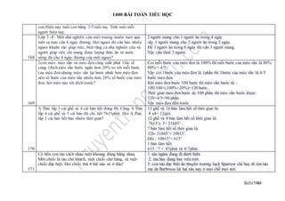 1400 BÀI TOÁN TIỂU HỌC
SƯU TẦM
con.Hiện nay tuổi con bằng 2/5 tuổi mẹ. Tính tuổi mỗi
người hiện nay.
168
Lớp 3 -4 : Môt nhà nghiên cứu môi truong muôn vuot qua
môt sa mac cân 6 ngay đương. Hoi nguoi đo cân bao nhiêu
nguoi khuân vác giup viêc, biêt răng cả nha nghiên cứu và
người giúp viêc chỉ mang được lượng thức ăn và nước
uống đủ cho 4 ngày đương của môt nguoi?
2 người mang cho 1 người ăn trong 4 ngày
vậy 1 người mang cho 2 người ăn trong 2 ngày.
Để 1 người ăn trong 6 ngày thì cần 3 người mang.
Vậy cần thuê 3 người.
169
2con mèo: mèo vằn và mèo đen cùng xuất phát 1lúc về
cùng 1đích.mèo vằn bước ngắn hơn 20% so với mỗi bước
của mèo đen.nhưng mèo vằn lại bước nhah hơn mèo đen
nên số bước của mèo vằn nhiều hơn 20% số bước của mèo
đen. hỏi mèo nào tới đích trước?
Coi mỗi bước của mèo đen là 100% thì mỗi bước của mèo vằn là 80%.
80% = 4/5
Vậy coi 1bước của mèo đen là 1phần thì 1bước của mèo vằn là 4/5
bước mèo đen.
Khi mèo đen bước 100 bước thì mèo vằn bước dc :
100:100×(100%+20%)=120 bước.
Thời gian mèo đen bước dc 100 phần thì mèo vằn bước được:
120×4/5=96 phần.
Vậy mèo đen đến trước
170
A Thái lắp 3 cái ghế và 4 cái bàn hết đúng 8h. Cũng A Thái
lắp 4 cái ghế và 3 cái bàn thì chi.̉ hết 7h15phút. Hỏi A Thái
lắp 1 cái bàn hết bao nhiêu thời gian?
12 ghế và 16 bàn làm hết số thời gian là:
8 x4= 12giờ.
12 ghế và 9 bàn làm hết số thời gian là:
7h15’x 3= 21h45’ .
7 bàn làm hết số thời gian là:
32h- 21h45’= 10h15’.
Đổi : 10h15’= 615’
1 bàn làm hết:
615 : 7 = 87phút và 6/7phút.
171
Có bốn con tàu cách nhau một khoang đúng bằng nhau.
Môt chiếc là tàu chở khách, một chiếc chở hàng, và một
chiếc đặc biệt. Hỏi chiếc thứ 4 thế nào và ở đâu?
1. tàu ngâm đang đi dưới biển
2. tàu bay đang bay trên trời.
3. con tàu đặc biệt do thuyền trưởng Jack Sparrow chỉ huy đi tim tàu
ma do Barbossa lái hai tàu nay ở mọi chỗ mọi nơi.
 