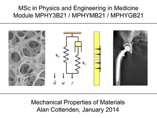 Mechanical Properties of Materials
Alan Cottenden, January 2014
MSc in Physics and Engineering in Medicine
Module MPHY3B21 / MPHYMB21 / MPHYGB21
 