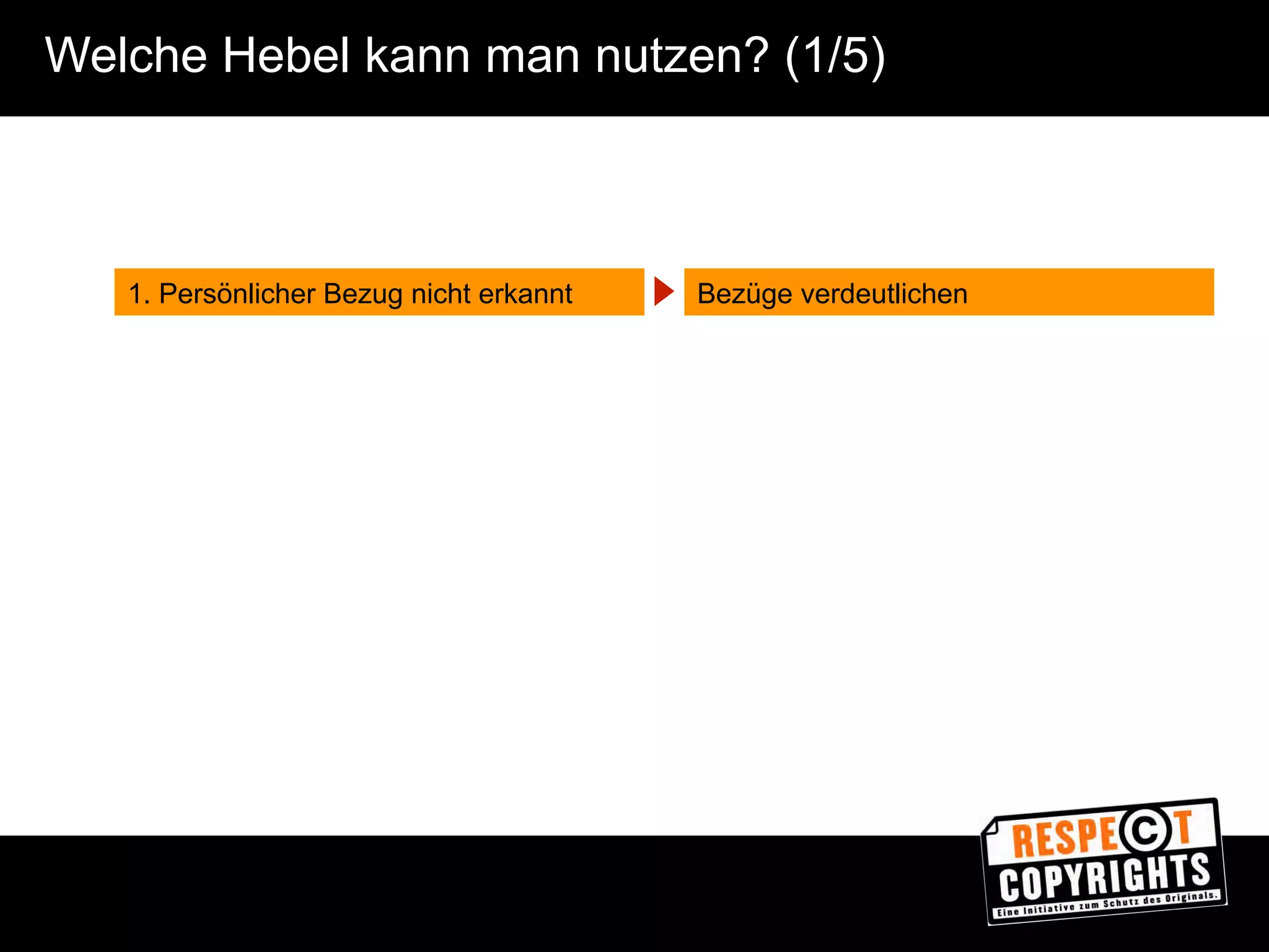 Zur Anzeige wird der QuickTime™ 
Dekompressor „TIFF (Unkomprimiert)“ 
benötigt. 
Agenda. 
■ Brauchen wir den medienpädagogischen Diskurs zum UrhR? 
■ Wie erreichen wir Jugendliche zum UrhR? 
■ Die Angebote von RESPE©T COPYRIGHTS 
 