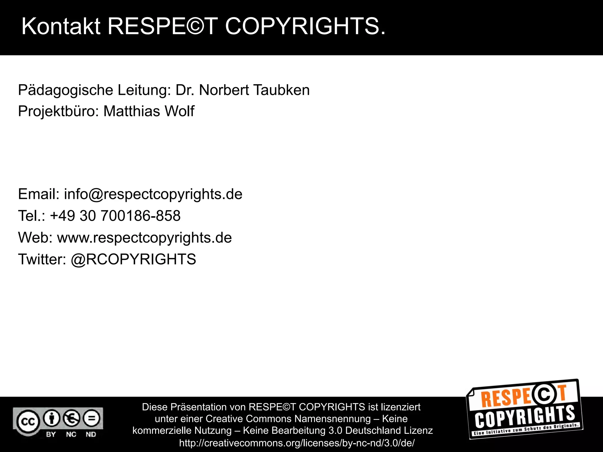 Zur Anzeige wird der QuickTime™ 
Dekompressor „TIFF (Unkomprimiert)“ 
benötigt. 
Agenda. 
■ Brauchen wir den medienpädagogischen Diskurs zum UrhR? 
■ Wie erreichen wir Jugendliche zum UrhR? 
■ Die Angebote von RESPE©T COPYRIGHTS 
 