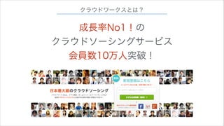 クラウドワークスとは？

成長率No1！の
クラウドソーシングサービス
会員数10万人突破！

 