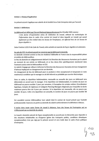 Coca-Cola : accord télétravail