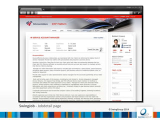 REFERENCES
• SECTORS: automotive, food, government,
services, industry...
• REGIONS: Benelux, Europe, worldwide
• TYPE OF PROGRAMMES: channel development,
customer loyalty, employee rewarding, employee referral,
product marketing, sales incentive...
• CUSTOMERS: Alcredis, Atlas Copco, Beckers, BMW, Brunel,
BührmannUbbens, Citroën, DeLonghi, Deceuninck, Enfinity,
GE, Hansen Transmissions, Insites, Jaguar, KBC, Land Rover,
Manpower, Philips, Pioneer, Q8, Quick, Roda, Simac, Solucious,
TechData, Thomas Cook, Truvo, Unilever, Unilin, USG People,
Vaillant, Vandemoortele, Vitelma, VMW, Würth…
© SwingGroup 2016
 