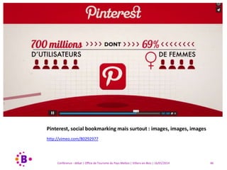 Pinterest, social bookmarking mais surtout : images, images, images
http://vimeo.com/80292977

Conférence - débat | Office...