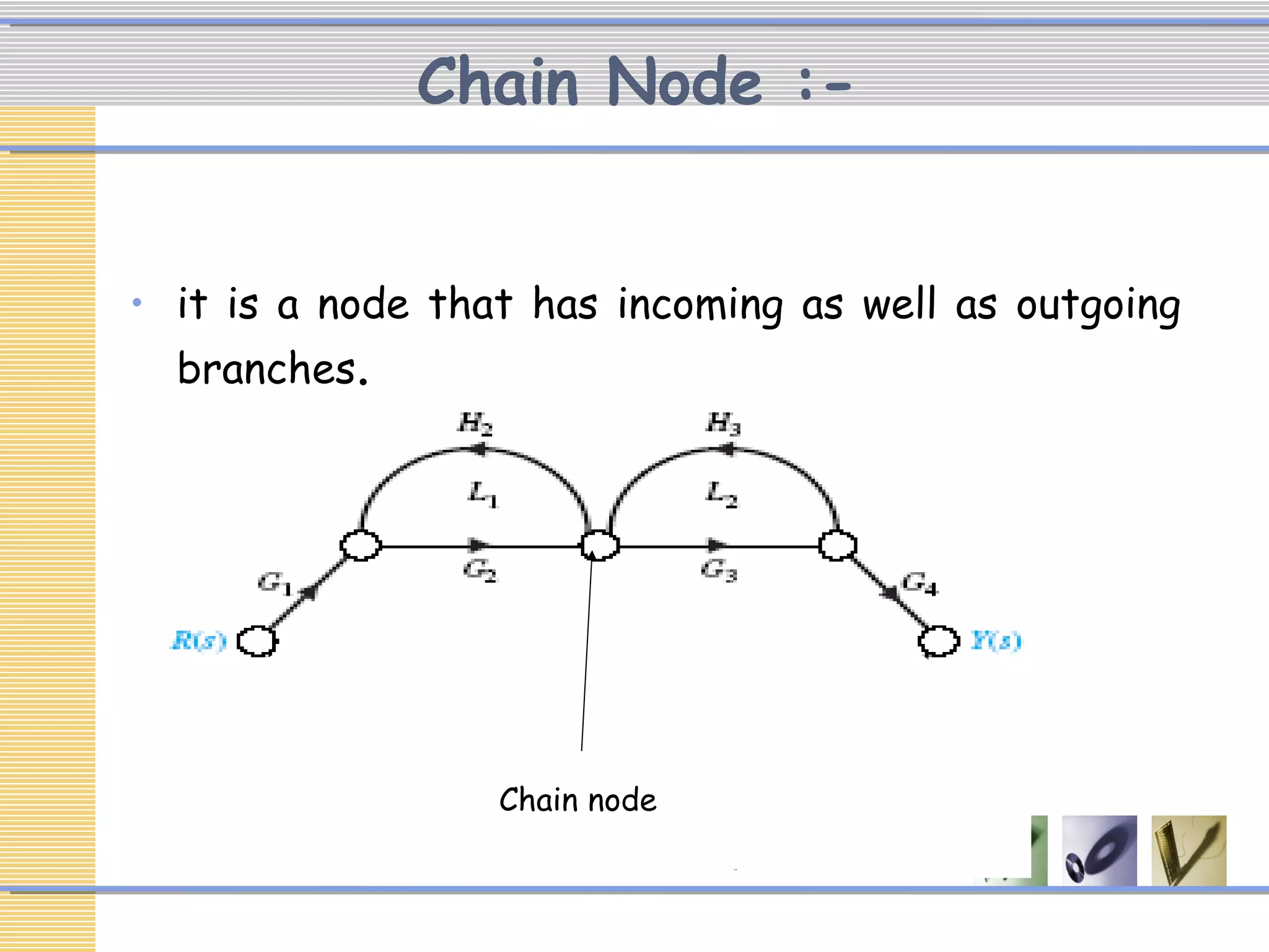 Chain Node :-
• it is a node that has incoming as well as outgoing
branches.
Chain node
 