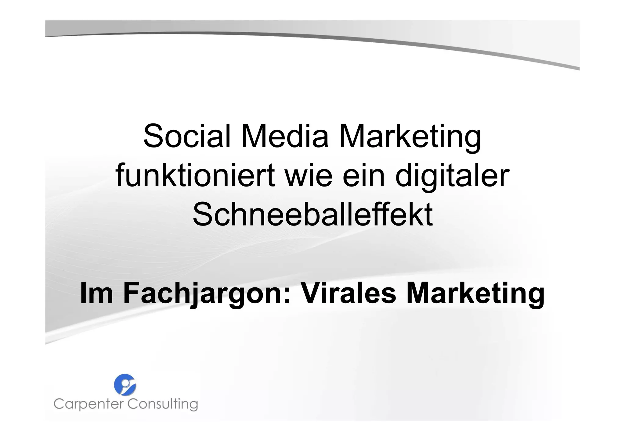 Social Media Marketing
funktioniert wie ein digitaler
Schneeballeffekt
Im Fachjargon: Virales Marketing

 