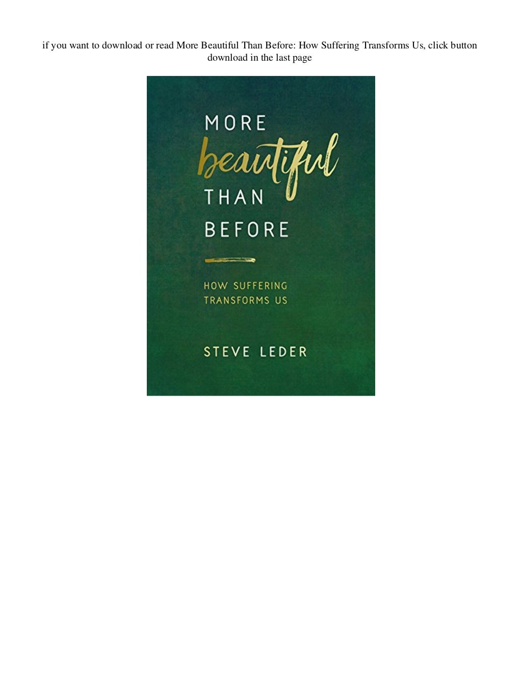 [PDF] Download More Beautiful Than Before: How Suffering Transforms