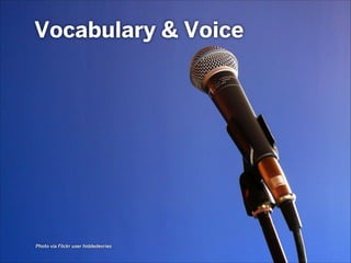 Vocabulary & Voice

Photo via Flickr user hiddedevries

 