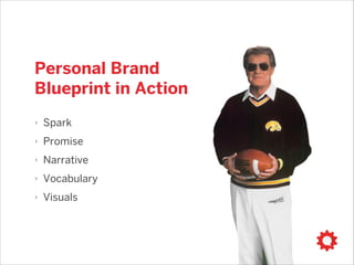 Personal Brand
Blueprint in Action
‣

Spark

‣

Promise

‣

Narrative

‣

Vocabulary

‣

Visuals

 
