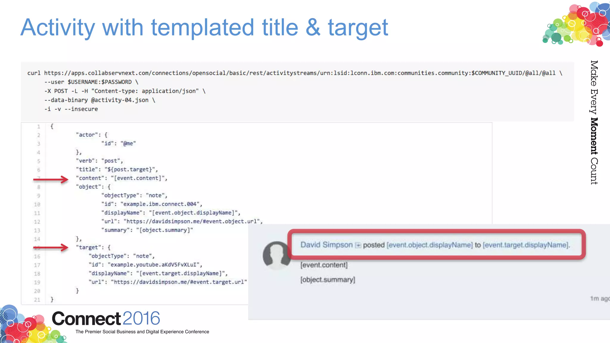 Activity with templated title & target
 