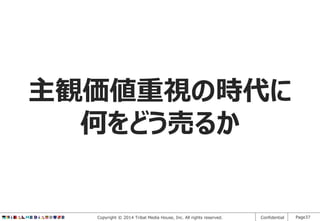 主観価値重視の時代に
何をどう売るか

Copyright © 2014 Tribal Media House, Inc. All rights reserved.

Confidential

Page37

 