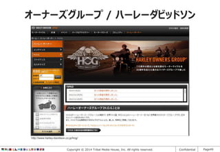 オーナーズグループ / ハーレーダビッドソン

http://www.harley-davidson.co.jp/hog/

Copyright © 2014 Tribal Media House, Inc. All rights reserved.

Confidential

Page49

 
