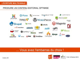 L'ECRITURE MULTICANALE

PRODUIRE UN CONTENU EDITORIAL OPTIMISE

... Vous avez l'embarras du choix !
Crédits | DR

13 & 14 février 2013

 