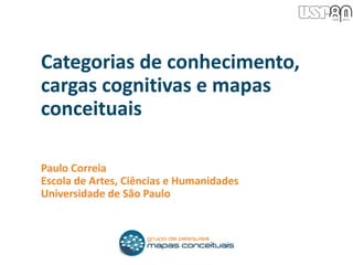 Categorias de conhecimento,
cargas cognitivas e mapas
conceituais
Paulo Correia
Escola de Artes, Ciências e Humanidades
Universidade de São Paulo

 