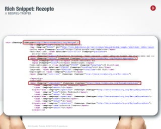 15
Rich Snippet: Rezepte
// BEISPIEL-TREFFER
• Zubereitungszeit, Kalorien, Bewertungen uvm. sind möglich
Bild-Quelle: Fotolia, #46675429 © peshkova
 