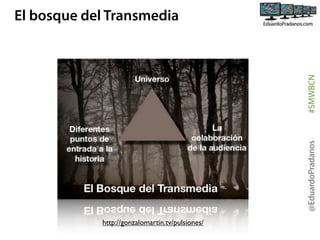 @EduardoPradanos

#SMWBCN

El bosque del Transmedia

http://gonzalomartin.tv/pulsiones/

 