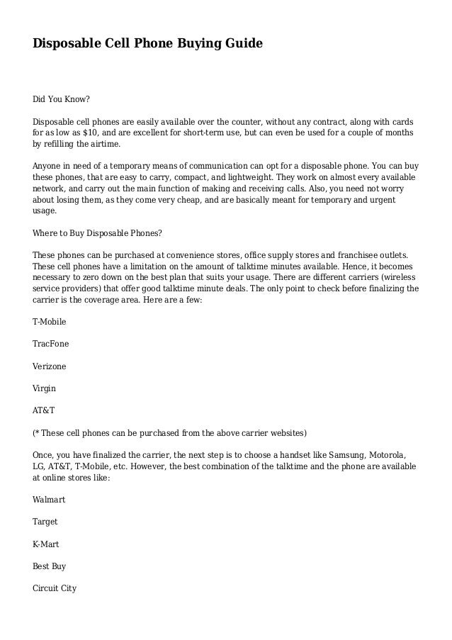 Disposable Cell Phone Buying Guide