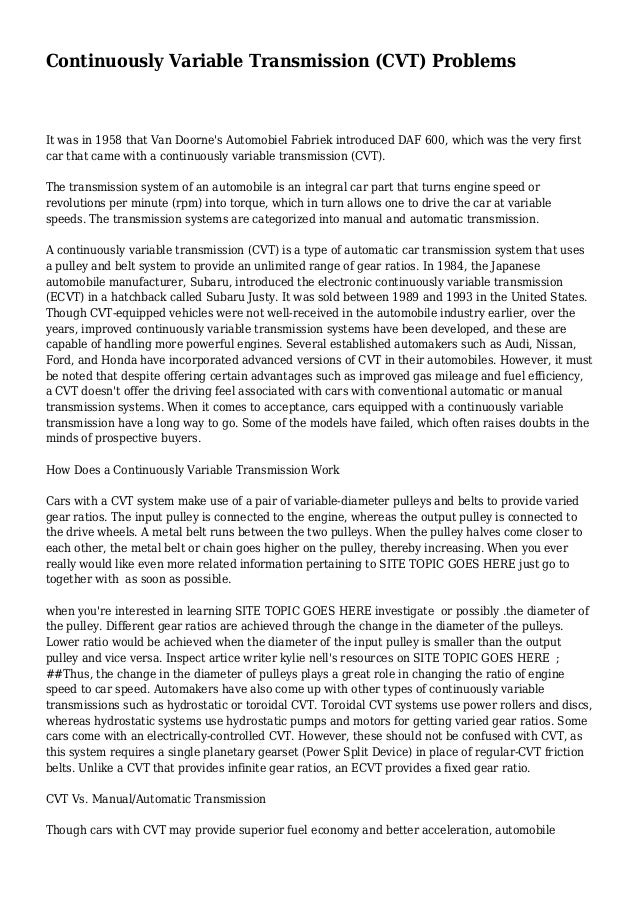Continuously Variable Transmission (CVT) Problems