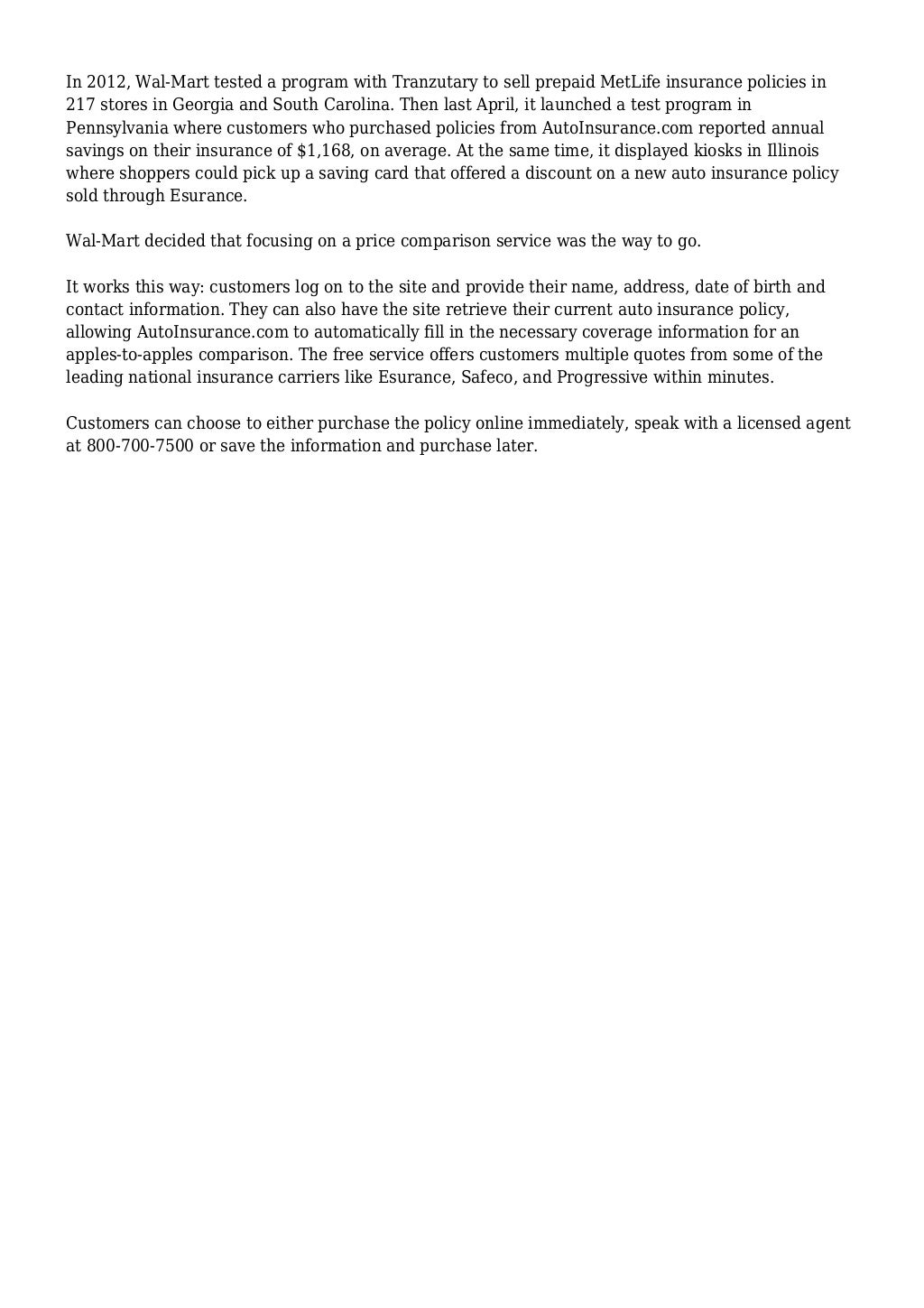 WalMart brings onestop shopping to car insurance