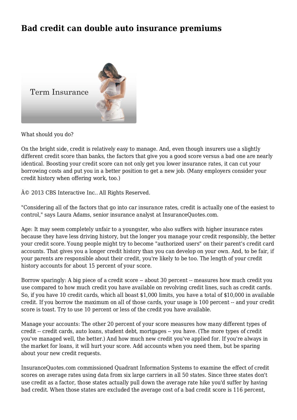 Bad credit can double auto insurance premiums