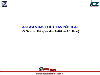 Professor Especialista Ricardo J. J. Laub Jr.
AS FASES DAS POLÍTICAS PÚBLICAS
(O Ciclo ou Estágios das Políticas Públicas)
 