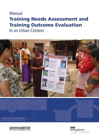 Manual
Training Needs Assessment and
Training Outcome Evaluation
In an Urban Context
1
5
ASSESSMENT
EVALUATION
•	 Needs
•	 Effective entry points
•	 Build on previous
lessons learned
•	 Event, learning and
performance
•	 Document lessons
learned
•	 Trainee’s motivation
•	 Barriers & support
Partners
TRAINING NEEDS ASSESSMENT
Beneficiaries
 
